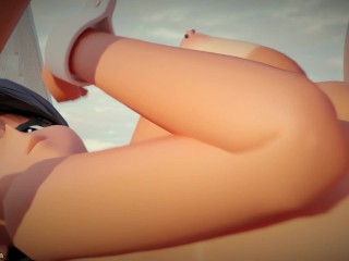 Peachy Beach Pt 2, 3D Hentai Bikini Maid gets fucked in the mouth, between big tits and tight pussy!